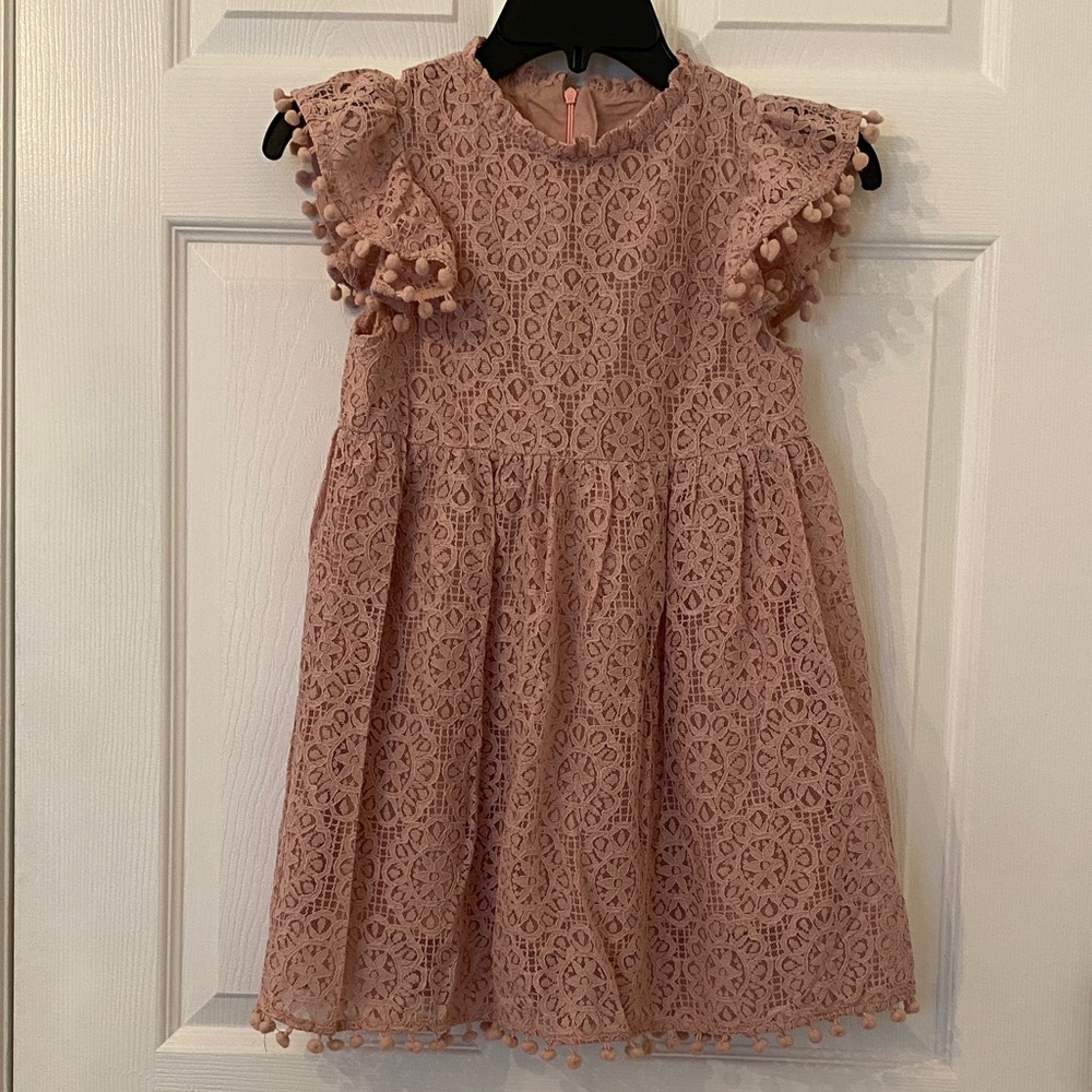 2Bunnies Vintage Lace PomPom Flutter Sleeves Girls Dress